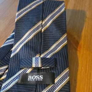 Hugo Boss Navy and Gold Striped Tie